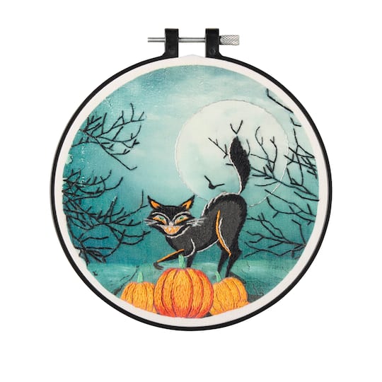 6" Black Cat Halloween Embroidery Kit by Loops & Threads®